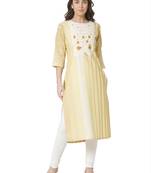 women's  yellow colour  embroidered cotton straight kurta