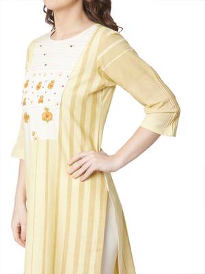 women's  yellow colour  embroidered cotton straight kurta 3