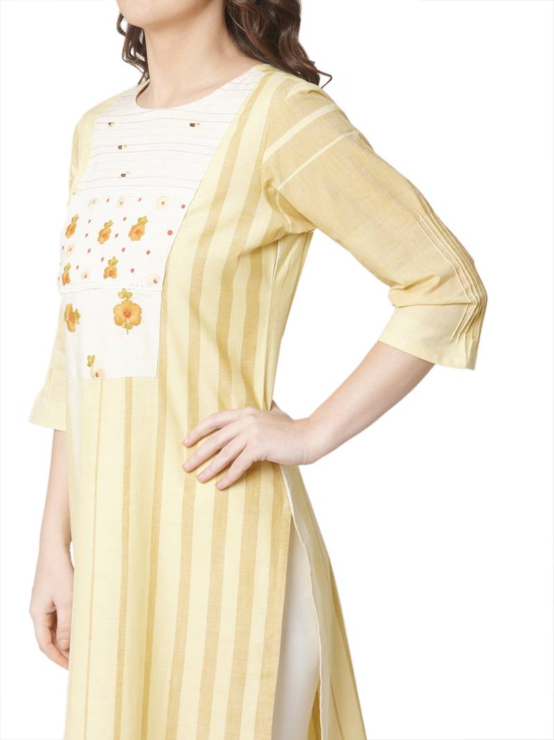 women's  yellow colour  embroidered cotton straight kurta
