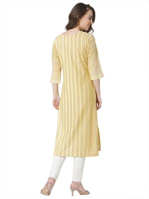 women's  yellow colour  embroidered cotton straight kurta 5
