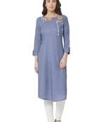 women's  blue colour  embroidered cotton straight kurta