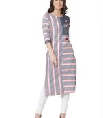women's   grey colour embroidered cotton straight kurta