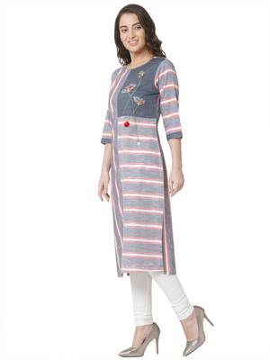 women's   grey colour embroidered cotton straight kurta 2