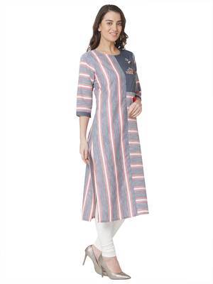 women's   grey colour embroidered cotton straight kurta 3