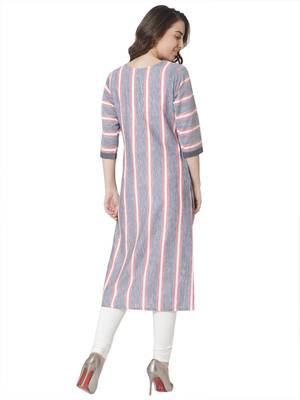 women's   grey colour embroidered cotton straight kurta 5