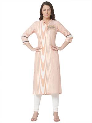 women's   pink colour embroidered cotton straight kurta 1