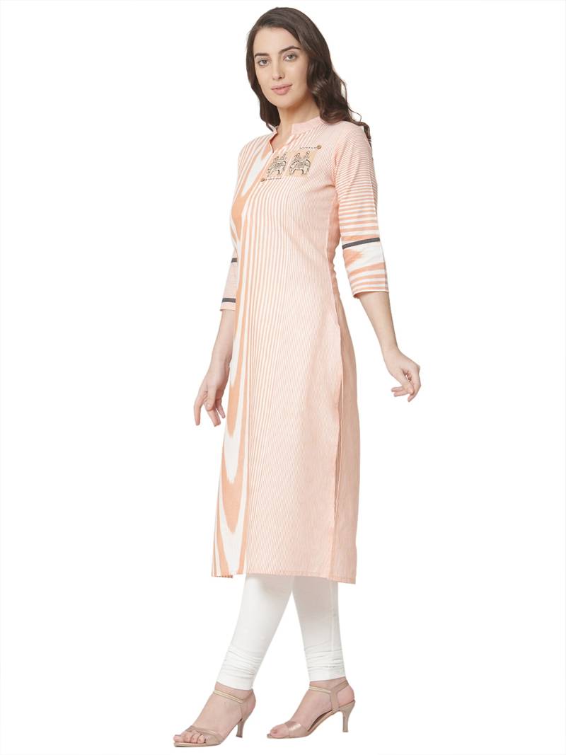 women's   pink colour embroidered cotton straight kurta