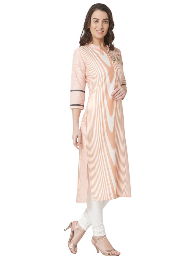 women's   pink colour embroidered cotton straight kurta