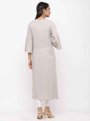 Women's  Light Grey Rayon Slub Embroidered Straight Kurta 3