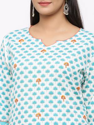 Women's  White Rayon Flex Embroidered Straight Kurta 2
