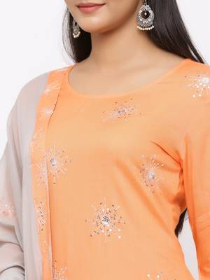 Women's  Orange Rayon Slub, Cotton Embroidered Straight Kurta, Palazzo & Dupatta Set 2