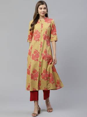 Mustard embroidered cotton embroidered-kurtis 1