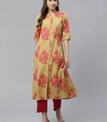 Mustard embroidered cotton embroidered-kurtis