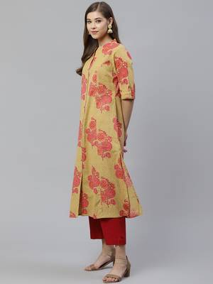 Mustard embroidered cotton embroidered-kurtis 2