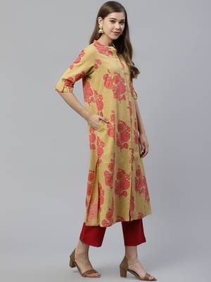 Mustard embroidered cotton embroidered-kurtis 3