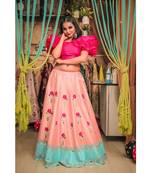 Pink Pure Raw Silk Peach Colour Lehenga Choli