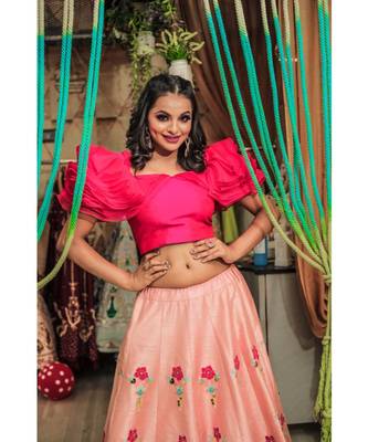 Pink Pure Raw Silk Peach Colour Lehenga Choli 2