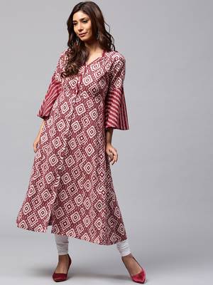 Maroon printed Cotton kurti 1