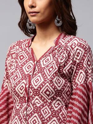 Maroon printed Cotton kurti 3