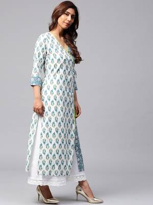 Off White printed Cotton kurti 4