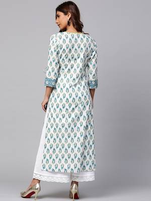 Off White printed Cotton kurti 5