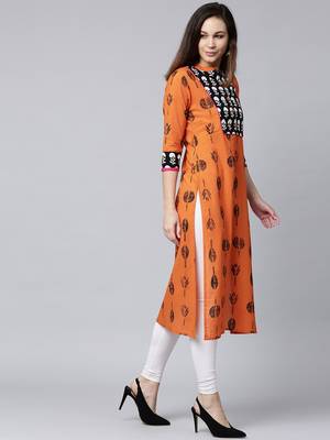 Orange printed Cotton kurti 2