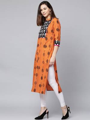 Orange printed Cotton kurti 3