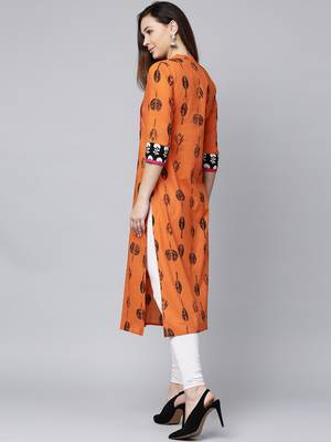 Orange printed Cotton kurti 4