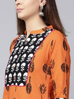 Orange printed Cotton kurti 5