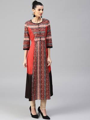 orange printed Cotton kurti 1