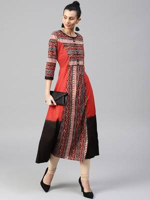 orange printed Cotton kurti 2