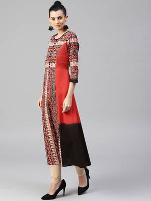 orange printed Cotton kurti 3