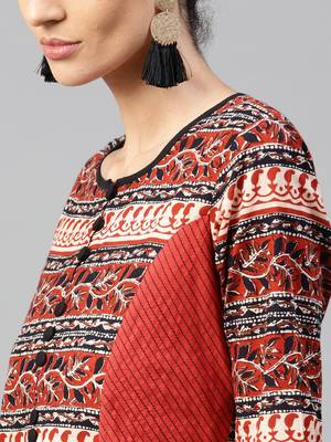 orange printed Cotton kurti 5