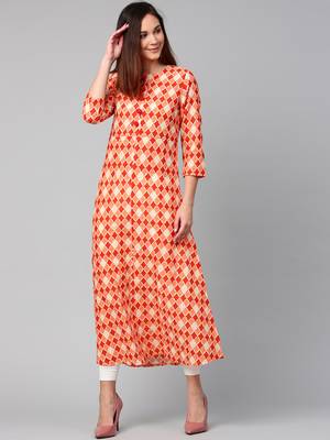 Orange printed Cotton kurti 1