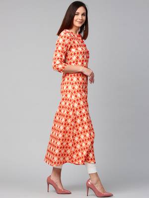 Orange printed Cotton kurti 2