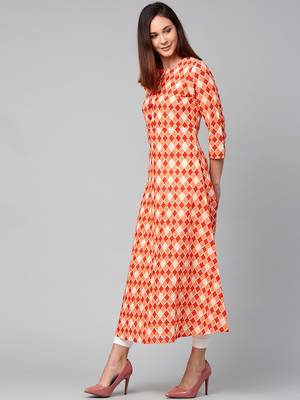 Orange printed Cotton kurti 3