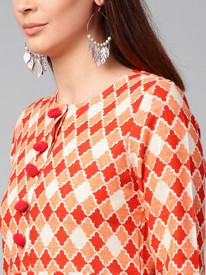 Orange printed Cotton kurti 4