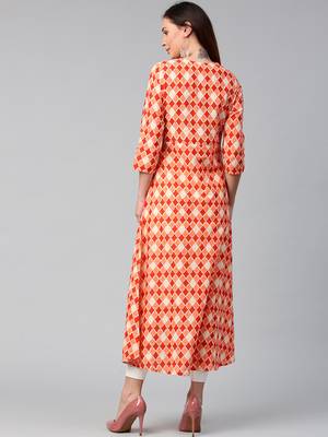 Orange printed Cotton kurti 5