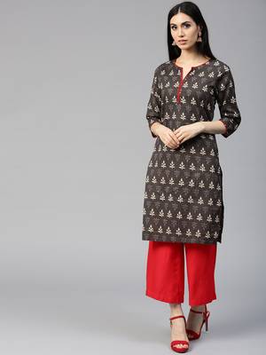Brown printed Cotton kurti 1