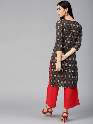 Brown printed Cotton kurti 3