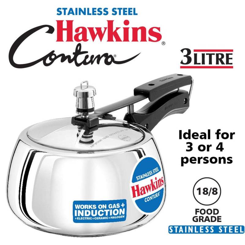 Hawkins Stainless Steel Wide Pressure Cooker, 3 Litres, Silver Disha