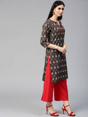 Brown printed Cotton kurti 5