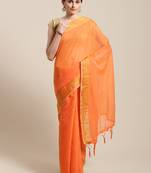 Orange hand woven linen saree with blouse