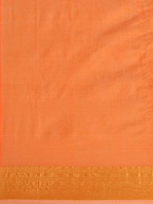 Orange hand woven linen saree with blouse 3