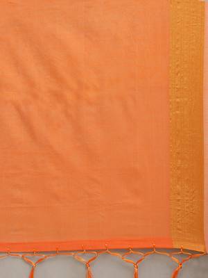 Orange hand woven linen saree with blouse 4