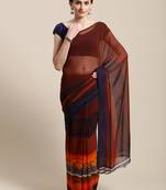 Brown hand woven faux georgette saree with blouse