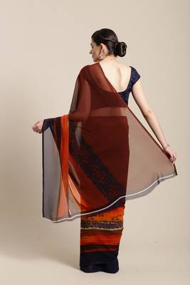 Brown hand woven faux georgette saree with blouse 2