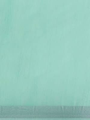 Turquoise hand woven linen saree with blouse 3