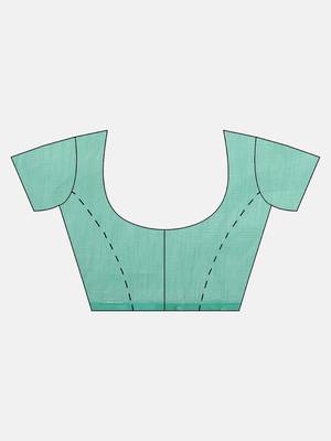 Turquoise hand woven linen saree with blouse 5