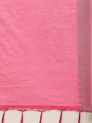 Pink hand woven linen saree with blouse 4